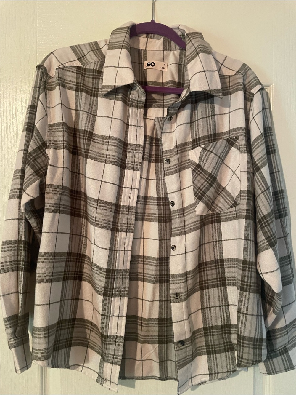 SO Women’s Olive and Beige Plaid Flannel